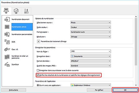 figure : boîte de dialogue Paramètres